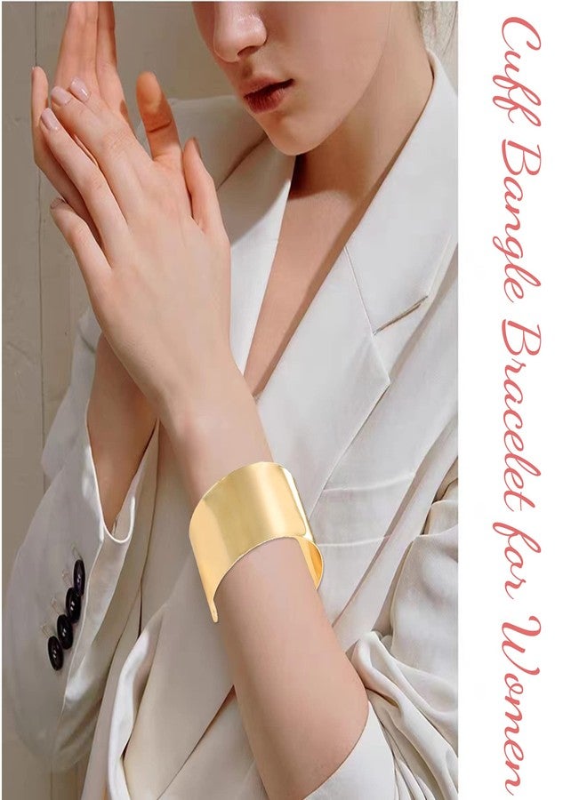 MOZAKA 2 Pcs Cuff Bangle Bracelet for Women Wide Open Cuff Bracelets Golden Sliver Wrist Cuff Wrap Bracelets Adjustable - Image 5